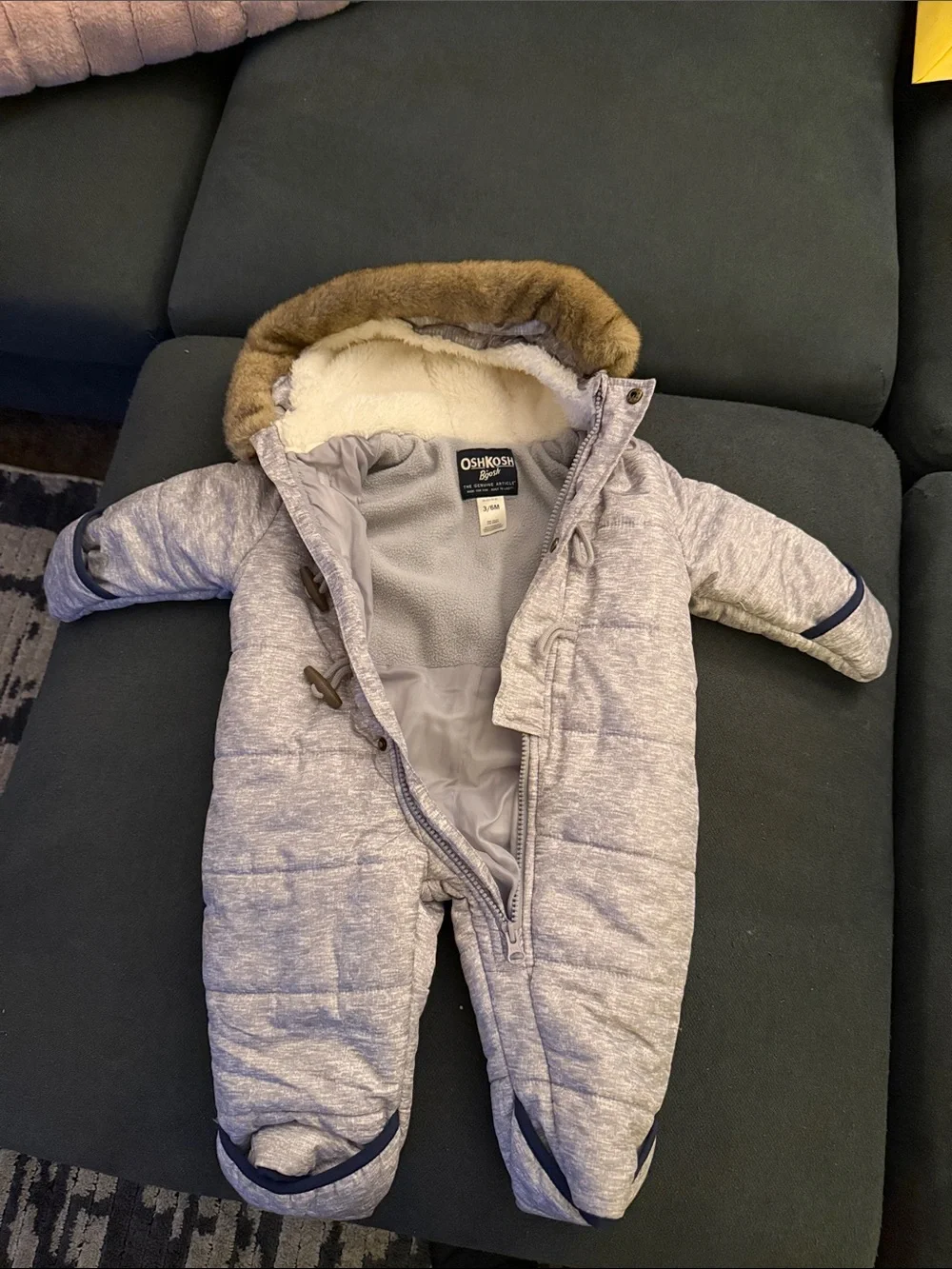 OshKosh B'gosh Heather Gray Fleece-Lined Baby One-Piece Snowsuit